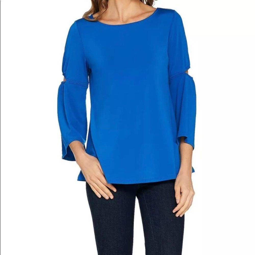 H by Halston Jet Set Jersey 3/4 Sleeve with Cut-Out Top